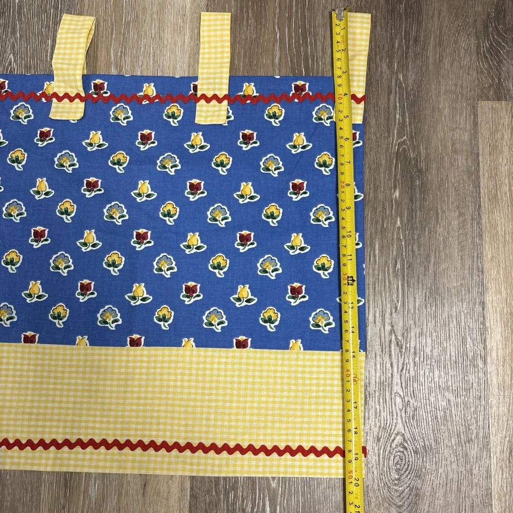 Cottagecore Handmade Blue Yellow Red Valance Gingham Rick Rack Floral 78